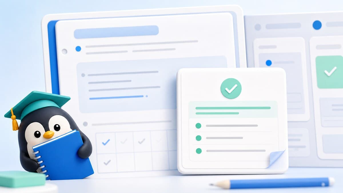 Bomi beside a tutor-reviewed feedback checklist